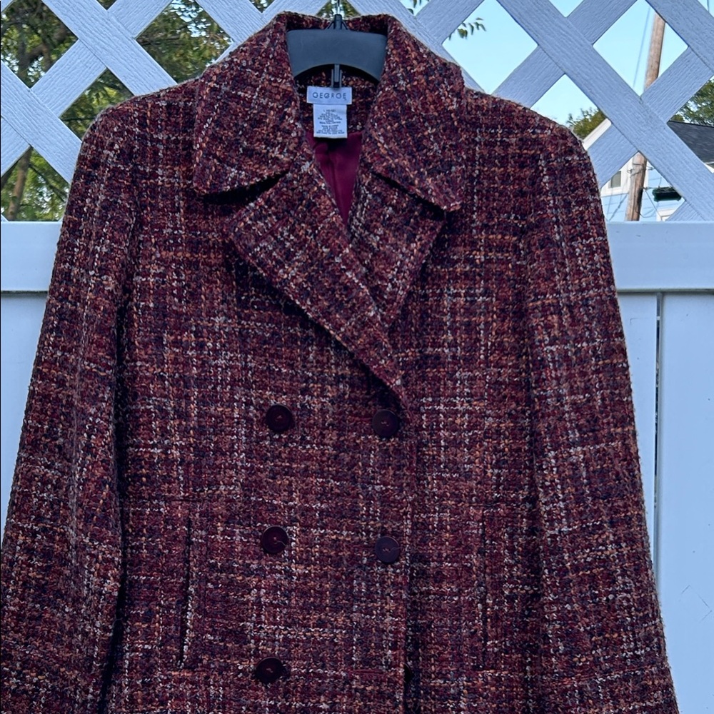 George Burgundy Tweed Pea Coat